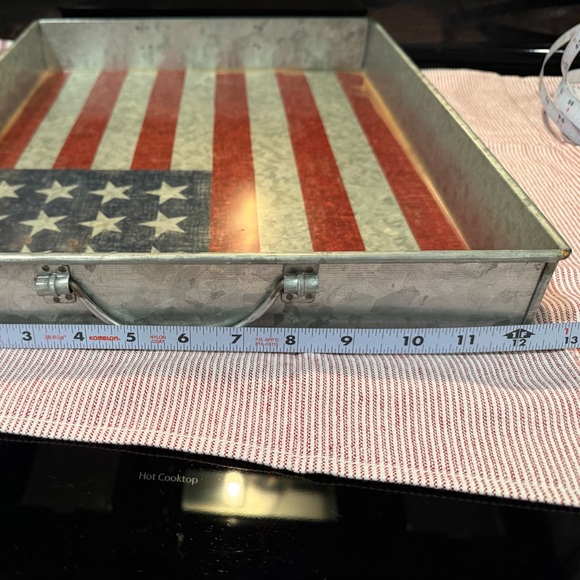 New Pottery Barn Galvanized Americana /Flag Metal DecorativeTray with Handles #1 - Picture 4 of 7